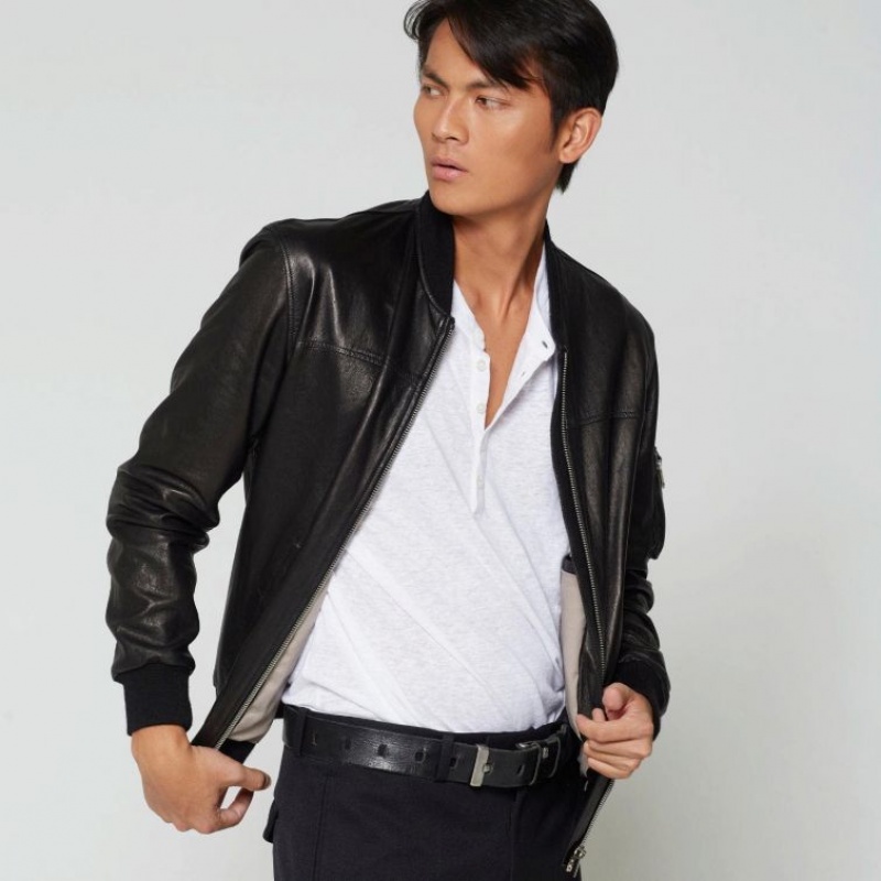 Chaquetas A.S.98 Cuero James Hombre Negras | ES-EYX205349