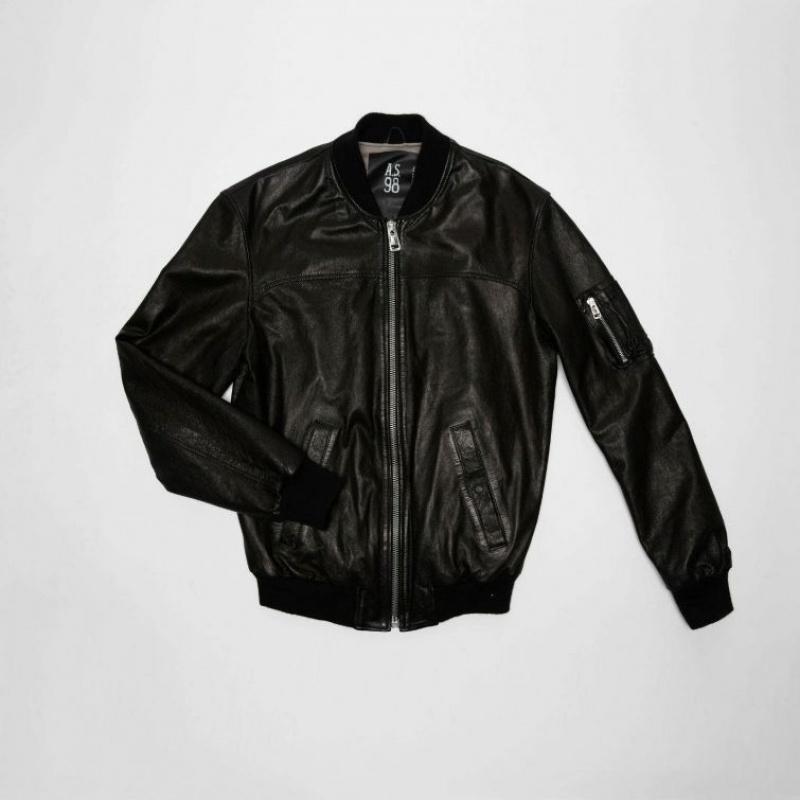 Chaquetas A.S.98 Cuero James Hombre Negras | ES-EYX205349