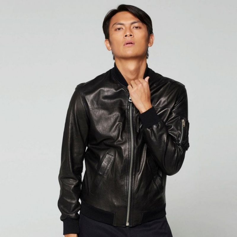 Chaquetas A.S.98 Cuero James Hombre Negras | ES-EYX205349