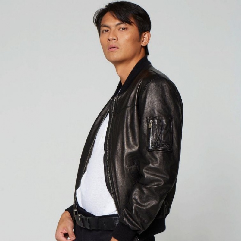 Chaquetas A.S.98 Cuero James Hombre Negras | ES-EYX205349