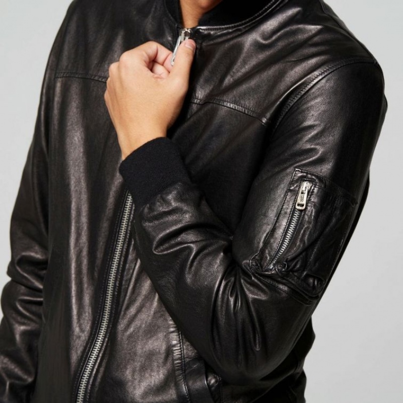 Chaquetas A.S.98 Cuero James Hombre Negras | ES-EYX205349