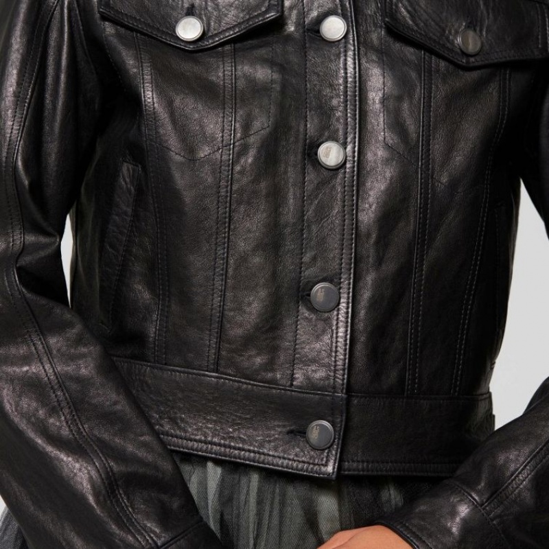 Chaquetas A.S.98 Cuero Jason Mujer Negras | ES-AZJ061432