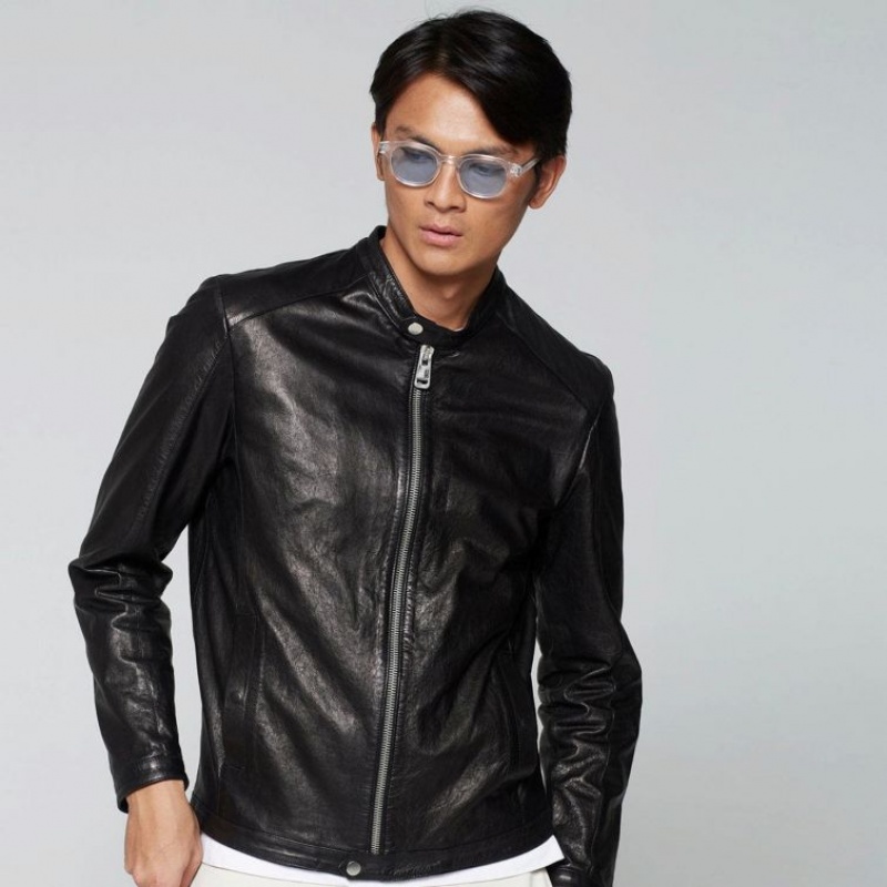 Chaquetas A.S.98 Cuero Kurt Hombre Negras | ES-COZ597840