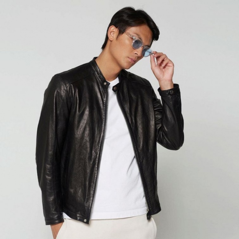 Chaquetas A.S.98 Cuero Kurt Hombre Negras | ES-COZ597840
